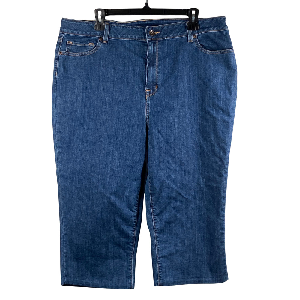LL Bean Jeans Womens 20 Medium Blue Denim Stretch Straight Leg Casual Cropped